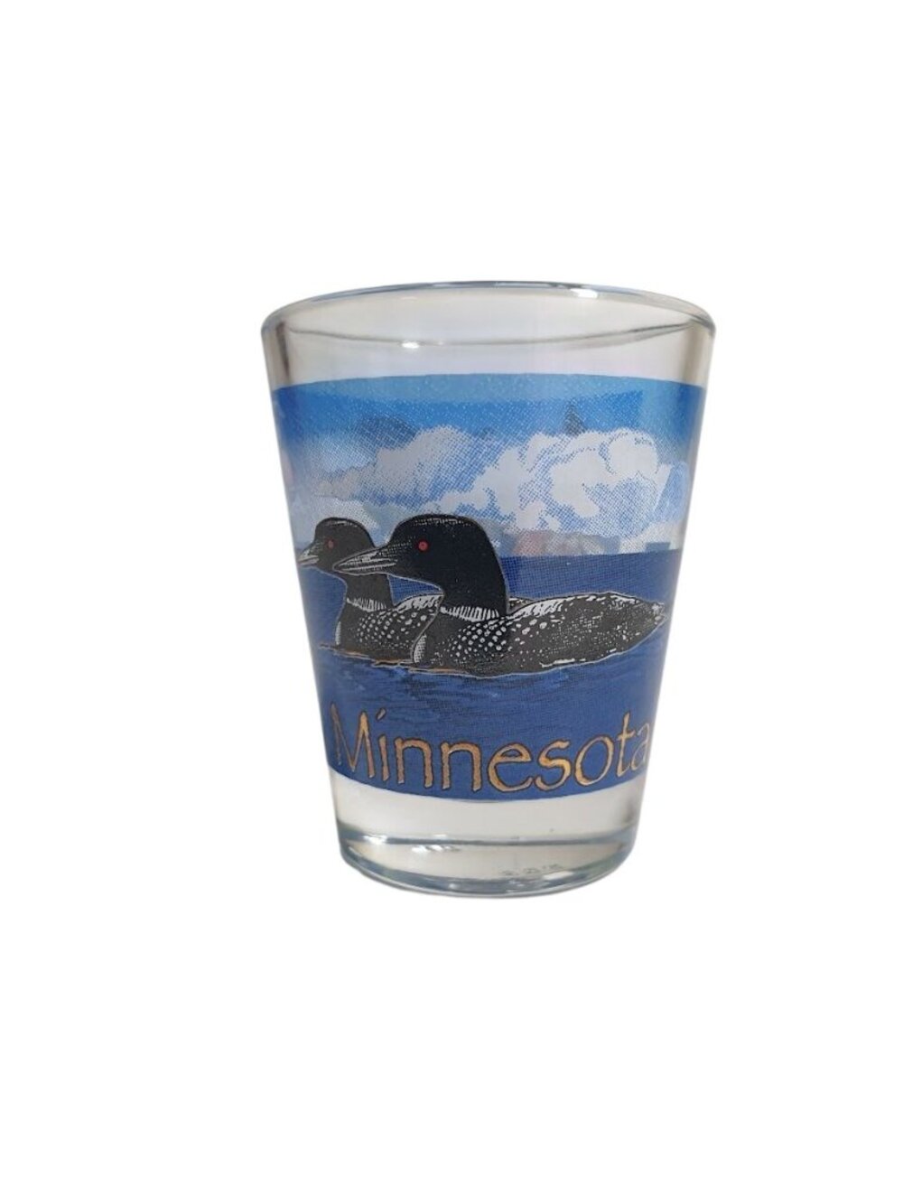 Minnesota Souvenir Shot Glass Common Loon Scenic Wildlife Lady Slipper Glassware